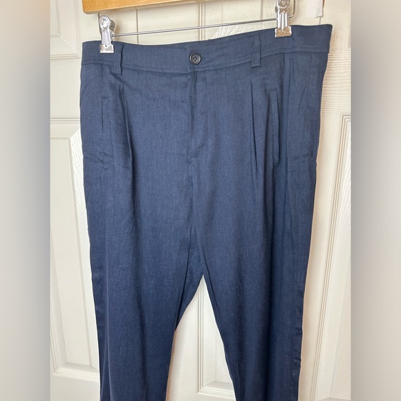 VINCE. Navy Blue Linen Blends Pants Joggers Pleated Front High Rise Waist Ankle - Picture 4 of 12